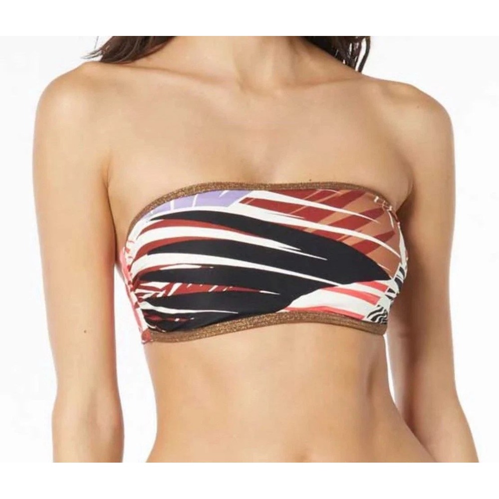 VINCE CAMUTO Riviera Palm Reversible Bandeau Bikini Top Black Multicolor Size XS